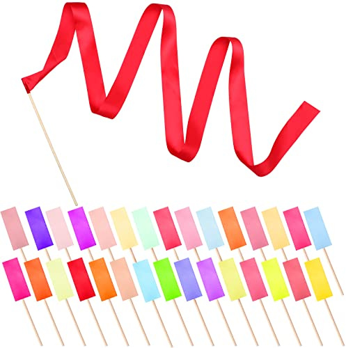 Civaner 30 Pcs 6.6 ft Ribbon Dancing Wands Streamers Dance Ribbon Party Favors Rhythmic Gymnastics Ribbons for Birthday Carnival Prizes Baton Stick Twirling Art Dances(1.6 Inch,Colorful)