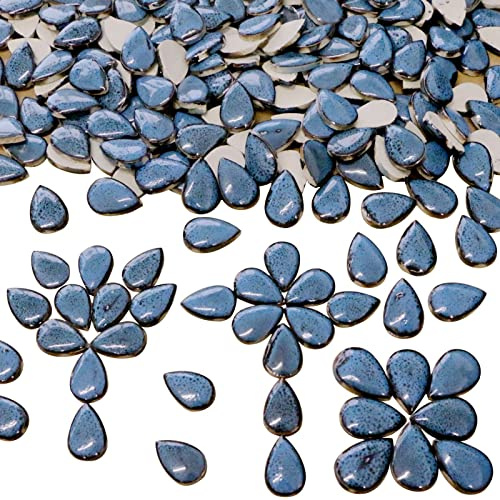 Light Blue Black Spot Ceramics Mosaic Tile, 60pcs ​Teardrop Shape Teardrop Shape Ceramic Mosaic Pieces Supplies for Mosaic Projects(18x28mm)