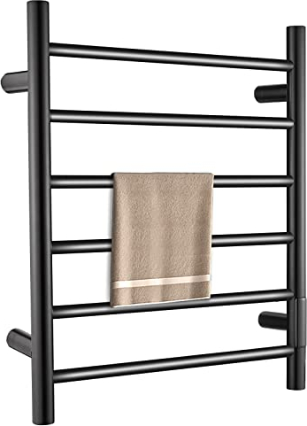 QL Toallero Eléctrico Baño,145W,Calentador de Toallas Pared a Temperatura Ajustable,con Temporizador,Acero Inoxidable 6 Barras,600 x 500 mm,Negro