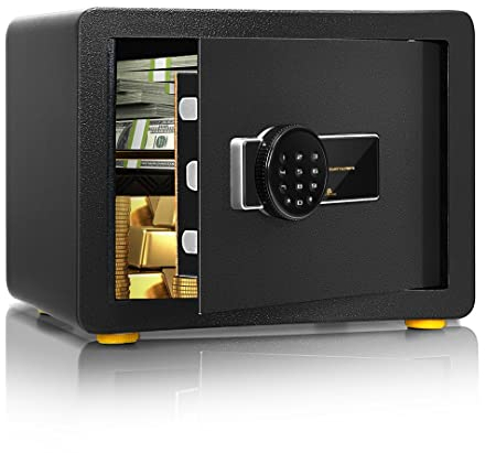 GiantexUK Electronic Security Safe Cash Box, Digital Keypad Safety Box with Dual Lock Design and Alarming System, Steel Jewelry Money Document Storage Safe Cabinet for Home Office Black