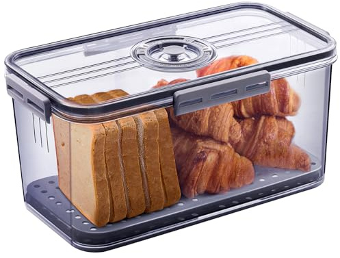 Gifhomfix Bread Box Bread Boxes for Kitchen Counter Airtight, Time Recording Bread Storage Container with Lid, Bread Keeper for Homemade Bread, Toast, Bagel, Donut and Cookies, Grey