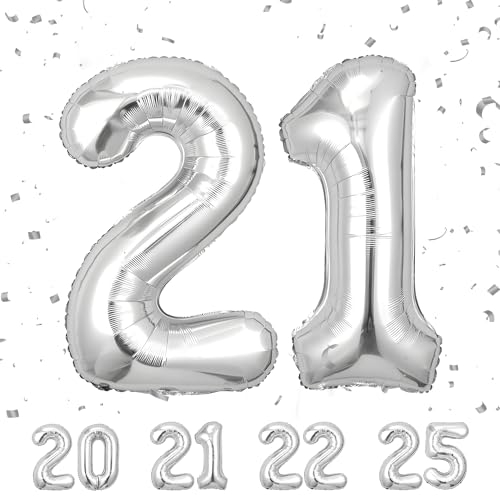 Palloncini compleanno 21 anni Argento -40 pollici-Decorazioni compleanno di un uomo donna di 21 anni-Pallone numero gonfiabile in foil beige 21 anni