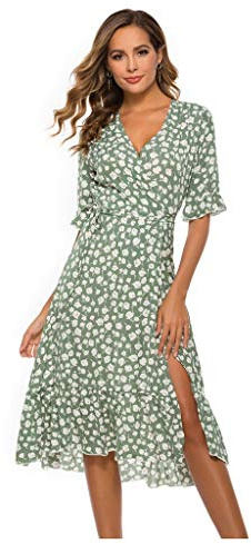 Blomklänning dam lång vintage A-linjeklänning dam sommar curvy lång omlottklänning blommor fest sommarklänning knälång fodralklänning bohoklänning muslin strandklänning/vårklänning/aftonklänning,