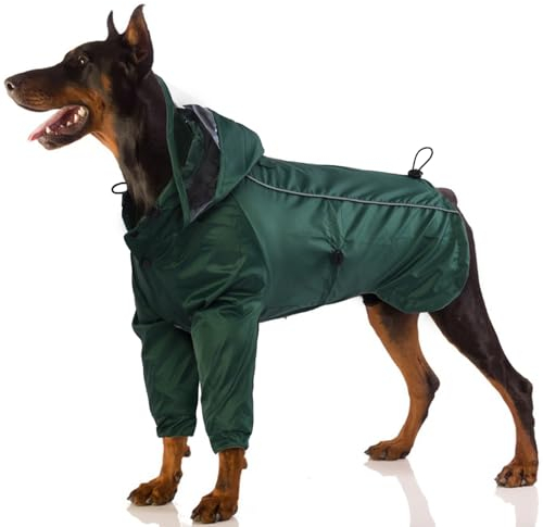 Hunderegenmantel mit Abnehmbare Kapuze, Verstellbare Hunderegenjacke Regencape Hundejacke Regen Poncho Regenmantel Hund Groß(Armeegrün, XL)
