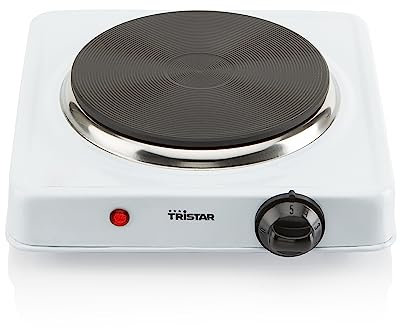 Tristar Single Hotplate, 1000 W, Adjustable Thermostat, Stainless Steel, Ø 15 cm, Portable, Compact Design, Non-Slip Feet, Heatproof Housing, Ideal for Dorms, Sheds, and Small Kitchens, KP-6185