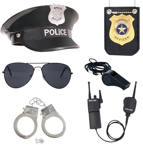 ZUCOS Poliskostym för barn, vuxna, polis handbojor solglasögon märken pojkar flickor karneval detektiv klänning halloween kostym