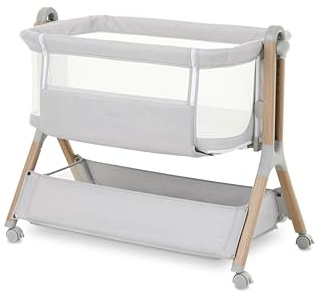 Obaby Cloud Bedside Crib – Grey, Compact Baby Cot with Adjustable Base & Breathable Mesh Sides