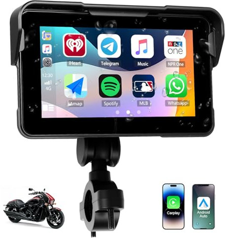 [2025 NUOVO] CAMECHO Wireless Schermo Carplay Per Moto, 5 pollici Navigatore GPS Auto con IP68, Portatile Senza Fili CarPlay & Android Auto Per Moto IP68 Impermeabile Touchscreen Bluetooth