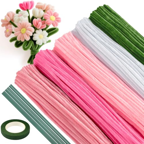 ASTARON 521 Pcs 5 Colors Art Chenille Stems Pipe Cleaners Flower Making Kit