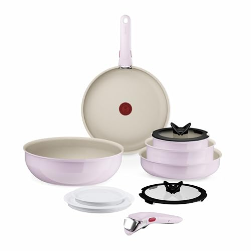 Tefal Ingenio Serenity Kochgeschirr, 11-teilig, Komplett-Edition, Antihaftbeschichtung, Induktion, stapelbar, Pink Clay, L830SB04