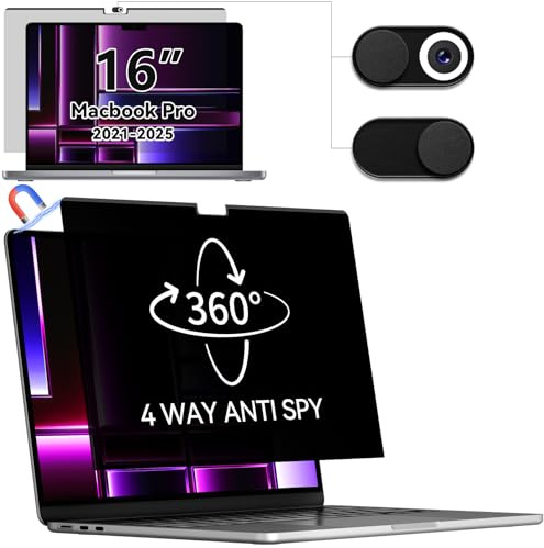 IPROKKO 360°Magnetischer Blickschutzfilter für MacBook Pro 16 Zoll 2021-2026 (M1, M2, M3, M4，M5),Abnehmbar 4-Wege Blickschutzfilter Mac Privacy Screen，Anti Blaulicht Blendschutz Blickschutzfolie