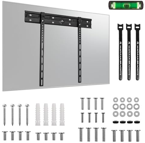 Maclean MC-123 ultra platt TV-väggfäste 40–85 tum - 9 mm väggkonstruktion, stål 80 kg, VESA upp till 600 × 400, enkel montering, modern interiör