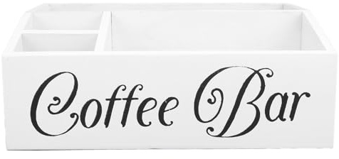 Respicefinem Organizer per postazione caffè in legno con 4 scomparti Accessori per bar da bancone Contenitore portaoggetti Porta cialde caffè bianco per casa ufficio