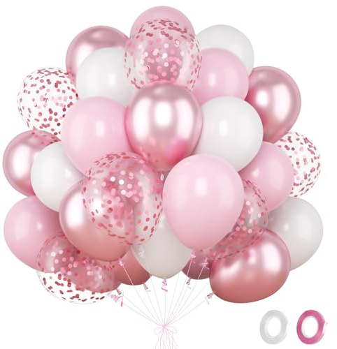 Fairymaiden Palloncini Rosa e Bianchi- 60 Pezzi Palloncino Bianchi Rosa, Palloncini Elio Per Donna Ragazza Compleanno Matrimonio Fidanzamento San Valentino Baby Shower Laurea Anniversario, 12 Pollici