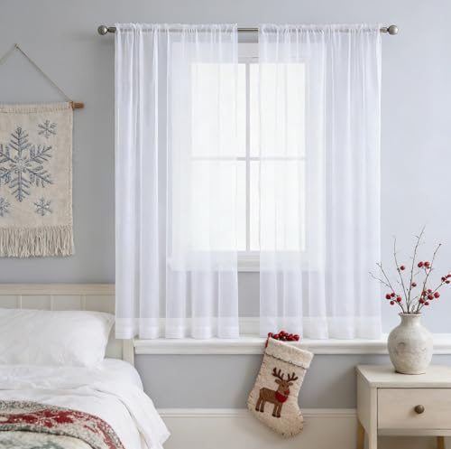 XUEQXUE Tenda Trasparente 70 x 225 cm Tende Decorative Semitrasparenti in Effetto Lino, Morbide, Ideali Tenda Salotto Tende Cucina per Soggiorno Camera Balcone Finestra e Cucina, Bianco