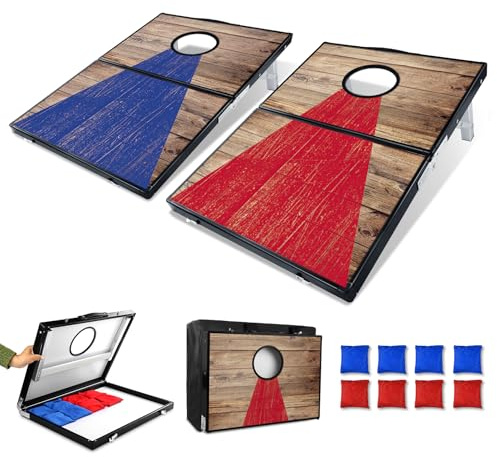 NZQXJXZ 3 x 2 FT Aluminium Cornhole Set Outdoor, 2-in-1 Cornhole Game with 8 Bean Bags & Carrying Bag for Backyard, Lawn, Beach, Camping Outdoor Game Set
