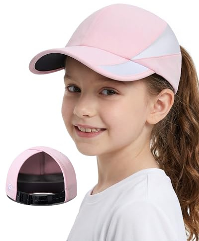 GADIEMKENSD Girls Ponytail Baseball Caps Kids Child Breathable Cooling Lightweight Summer Sun Hat for Swim Running Tennis Cap Beach Outdoor Indoor Sunhat with Sweatband Dark Under Bill, Pink, 54 cm
