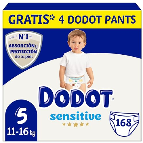 Dodot Bebé Sensitive Windeln, Größe 5, 11-16 kg, 168 Windeln und 4 Hose, Geschenk, optimaler Hautschutz, deDodot, Monatspack