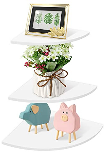 Ejoyous 3-Piece Modern White Floating Corner Wall Mounted Shelf, L-Shape, 3 Shelves, PVC, 5kg Max Weight, Wall Mounted, Easy Install, Storage & Display