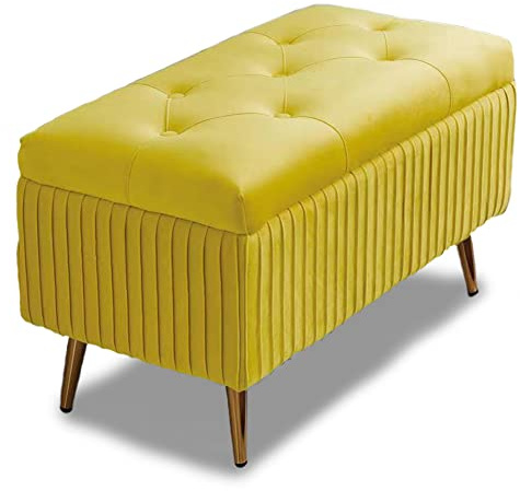 BAKAJI Pouf Cassapanca Panca Contenitore Poggiapiedi Camera da Letto Rivestimento Velluto Rettangolare Morbido Capiente Divanetto Portaoggetti Apribile Imbottitura Struttura in Legno Capiente (Ocra)