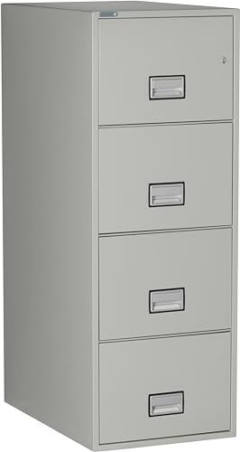 Phoenix Safe 31 inch 4-Drawer Vertical Fireproof File Cabinet – Legal and Letter Size Filing – Key Lock – Water Resistant Seal – Fire and Impact Rated – Light Gray Finish – Model LGL4W31LG