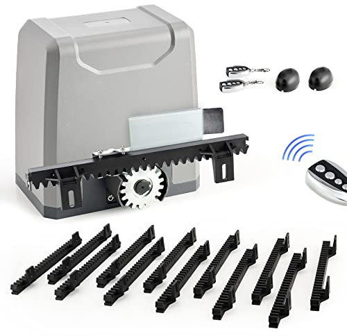 CO-Z Automatic Sliding Gate Opener Kit, 400W Electric Gate Opener for Doors up to 1000kg 12m, Rack Driven Driveway Garage Garden Gate Hardware Kit with Remote Controls Infrared Sensors and Gear Racks