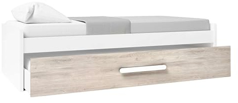 FABRIKIT Cama Nido para Habitación Dormitorio Juvenil Estilo Nórdico en Color Roble Sahara y Blanco Mate 90x190 cm