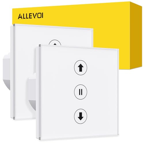Allevoi 80 * 80 mm Interrupteur Volet Roulant WiFi CS01, 2 Pcs Interrupteur Tactile de Rideau Mural Compatible avec Alexa, Google Home, Commande Vocale et APP Contrôle à Distance (Fil Neutre Requis)