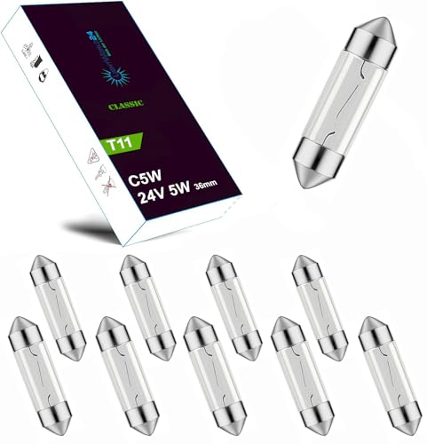 LIGHTWORLD24 10x Lampadine Soffitte 24V 5W C5W SV8,5 36mm – Luci targa, lampada di ricambio per camion, autobus, interno veicolo