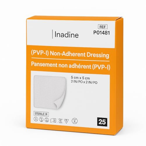 Box of 25 Inadine Dressings 5x5cm | Non-Adherent Iodine Wound Pads | Infection Control for Minor Wounds, Burns & Ulcers
