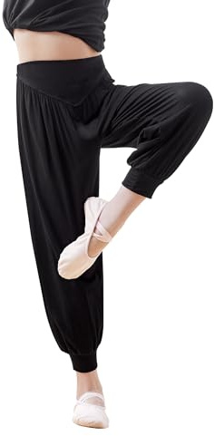 DanceDaily Kids Loose Dance Pants Boy Black Breathable Ballet Trousers for Cycling, Sports