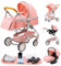 GLOKID Poussette 3 en 1, Poussettes Combinée Portable Pliant en Un Clic，Poussette Canne Poignée Réglable en Hauteur, Poussettes Combinée Paysage Haut Cadre en Aluminium (739 ROSE)