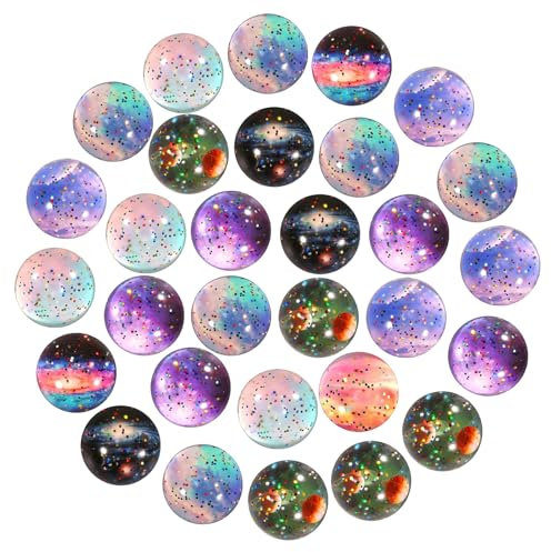 30 Stück Gummiball 32mm Weltraum-Thema, Langlebig Kleine Gummi Bouncy Ball, Galaxie Thema Gummi Ball, Feine Verarbeitung Farben Glitzer Hüpfbälle, Stern Solide Hüpfbälle Rund für Geschenk Partyspiele