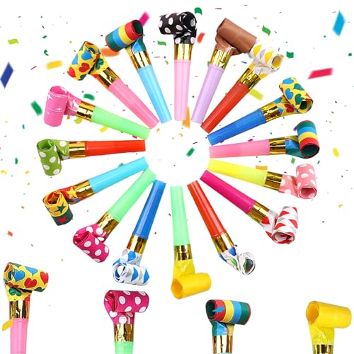 HFMYGS 20 Stück Trötren, Tröte, Kinder Jubel Partytröten, Tröte Fan Fußball, Kindergeburtstag Luftrüssel, Lustige Spielzeuge für Neujahr Geburtstag Party, Kinder Party, Weihnachten (Farbig Gemischt)