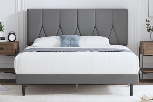 Yocreat Polsterbett 180 x 200 cm Bettgestell Doppelbett Bettrahmen mit Kopfteil, Stoffbett mit Lattenrost, Einfache Montage, Hellgrau