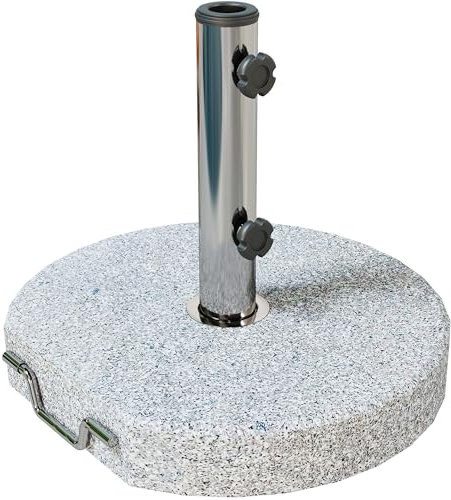 Outsunny Sonnenschirmständer aus Granit 25,5kg Schirmständer mit Rolle, Griff, Rund Schirmhalter, Schirmgewicht, Ständer für Sonnenschirm 32/38/48mm Rohrdurchmesser, für Balkon, Terasse, Garten, Grau