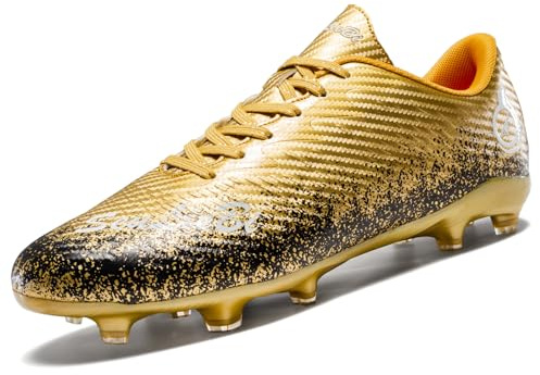 Unitysow Football Boots Men's Astro Turf Trainers Outdoor Football Shoes Kids Teenager Professional Athletics Soccer Shoes Sneakers,Gold,2 UK