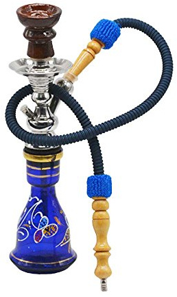 Shisha Vattenpipa Hookah Traditionell Egyptisk nikotinfri, 35 cm, Komplett Set med Transportväska (Ljusblå)