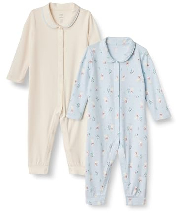Amazon Essentials x Sofia Grainge Unisex Babies' Cotton Footless Sleepsuit, Pack of 2, Ivory/Geese, 6-9 Months