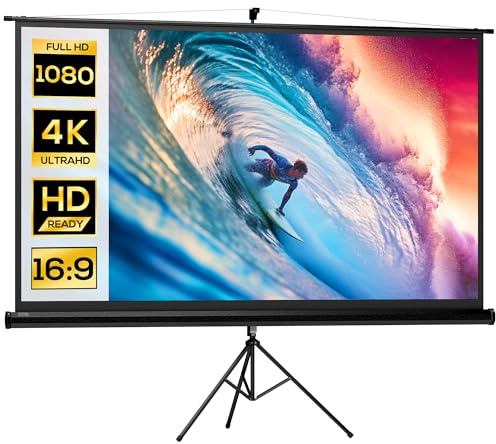 HOMCOM Écran de Projection avec trépied Pliable 100 Pouces 4K HD 16:9, écran vidéoprojecteur réglable en Hauteur, idéal pour Le Home cinéma, Les Films en intérieur/à l'extérieur