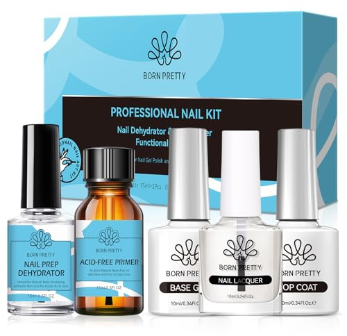 Born Pretty Nail Prep - Deshidratador de uñas para uñas de gel, base de gel deshidratador, capa superior de gel UV, capa base y capa superior, aceite esencial para uñas