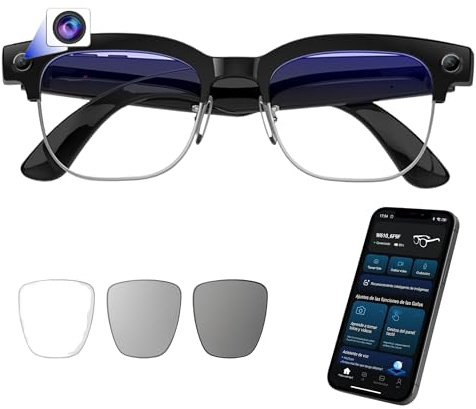 smartia – Gafas Inteligentes con cámara, Modelo 2026, App en español, Gafas Bluetooth Sonido Hi-Fi, IA GPT 5 integrada por Voz, Smart Glasses fotocromáticas, Cámara de 33 MP 4K (Vision Pro Modern)