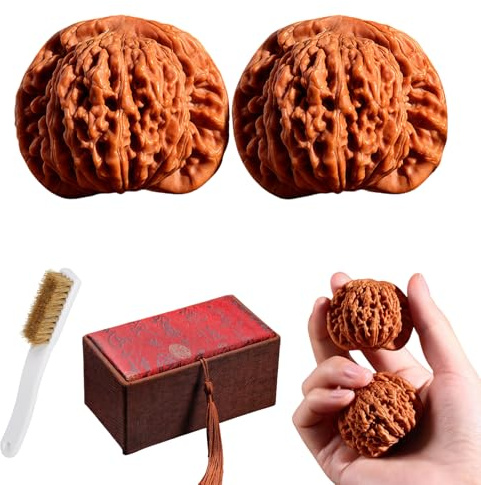 Jade Walnuts, Chinese Walnuts Fidget 2pcs Chinese Exercise Walnuts with Gift Box & Brush Traditional Stress Relief Hand Fidget for Relaxation & Focus (Type A, 39-40mm)