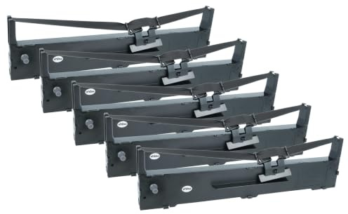 vhbw 5x Cinta de color de escritura compatible con Epson LQ890 | LQ590, FX-590, FX590, FX-890, LQ-590, FX890 impresora de matriz o de tickets - negro