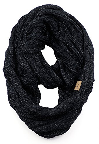 NYFASHION101 Soft Winter Warm Chunky Knit Cowl Infinity Loop Scarf, Metallic Black