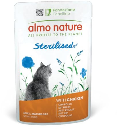 Almo Nature Functional - Sterilised - Alimento Umido per Gatti Adulti e Maturi, Sterilizzati o Poco Attivi - con Pollo - Basso Contenuto di Grassi, Idratante - 70g (Confezione da 30)