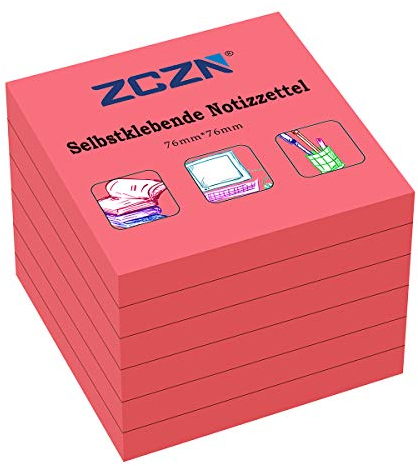 ZCZN Haftnotiz Sticky Notes Selbstklebende Haftnotizzettel Notizzettel Klebezettel 6 Blöcke, 80 Blatt, 76 x 76 mm, rot