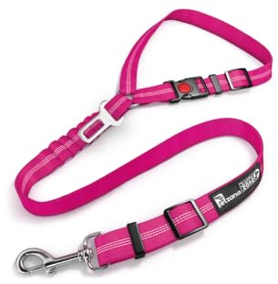 Headrest Dog Car Seat Belt Adjustable with Elastic Bungee Buffer Durable Headrest Pet Seat Belt Dog Car Safety Harness Restraint (Pink)