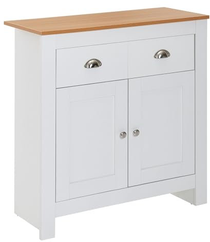 Wohnling Sideboard mit 2 Schubladen 79x81x34,5 cm Kommode Weiß/Eiche Modern, Design Anrichte Hoch mit Türen, Schubladenkommode Wohnzimmer