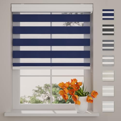 DTCH® Doppelrollo mit Kassette 100 x 175 cm (BxH) blau, Blickdicht oder Transparent, Größen von 40 bis 220 Breite, ohne Bohren möglich, Duo Rollo, doppelrollo 100 cm breit